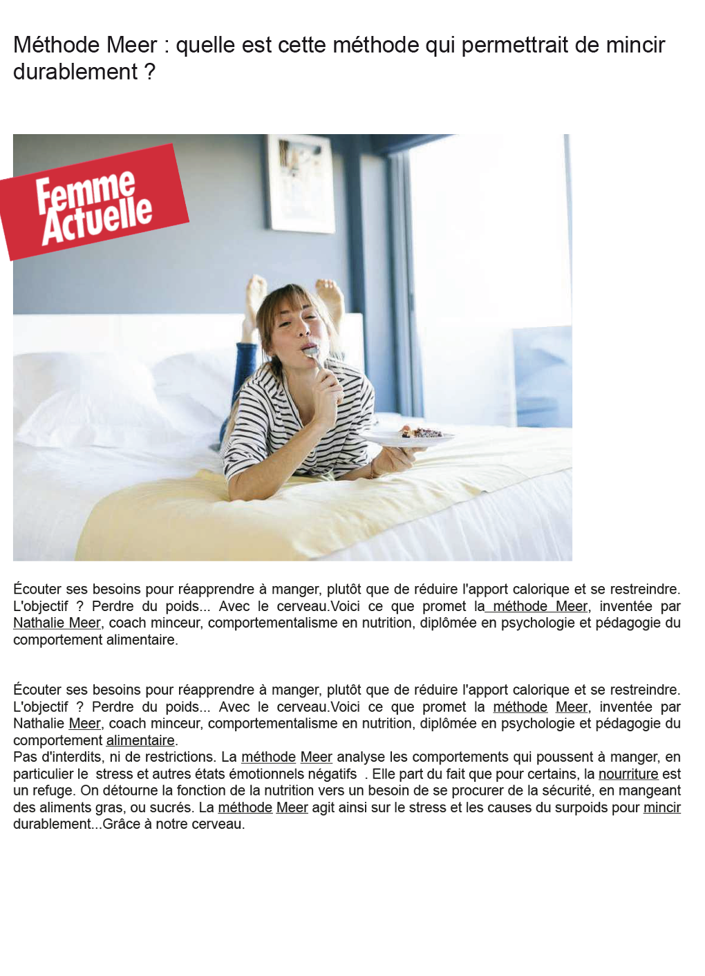 Article paru dans FEMME ACTUELLE